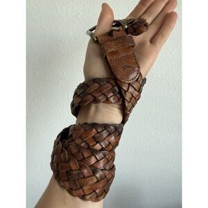 Tommy Bahama Men's Braided Woven Lace Leather Belt Mens Size L  Brown Vtg
